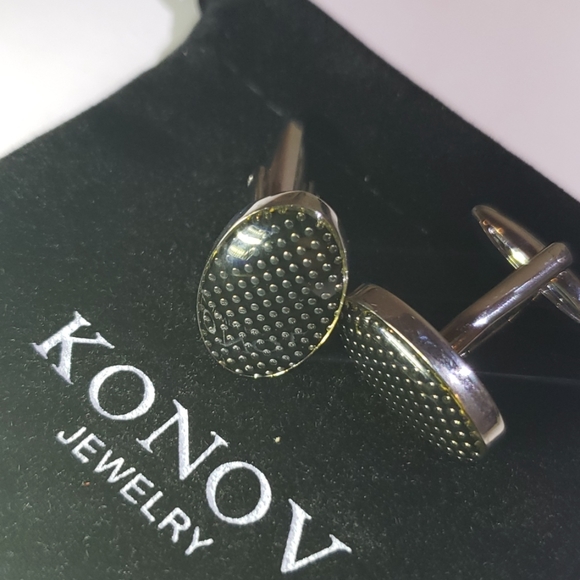 KONOV	Men's Rhodium Cufflinks - Picture 2 of 2